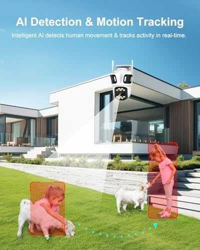 Нова 9MP WiFi външна камера 360° три обектива AI цветно нощно виждане