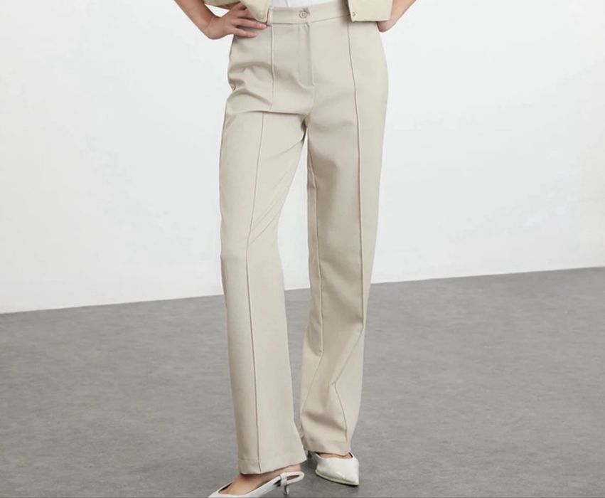Pantaloni eleganți, de costum, pentru birou, crem, Trendyol, S (36)