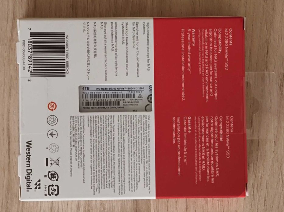SSD WD RED SN700, 4TB, NVMe, M.2 - твърд диск НОВ Solid State Drive