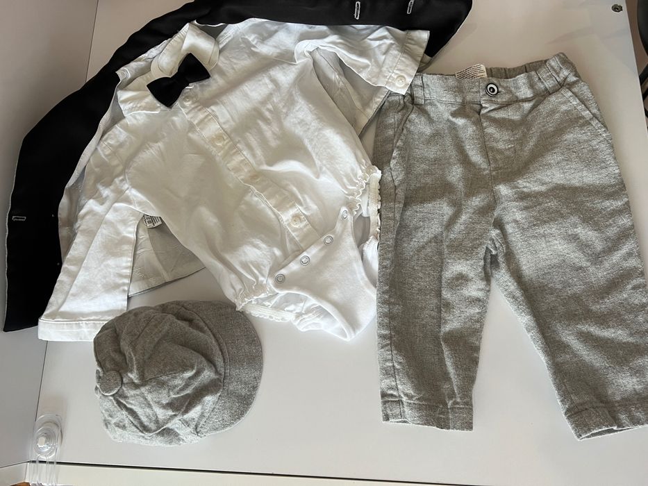Costum botez Iulian Gri Cu Guler Saten Negru AnneBebe