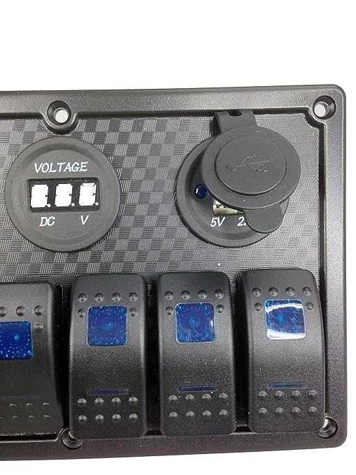 Pactrade Marine, 6-полюсен, син LED панел с лостов превключвател, USB