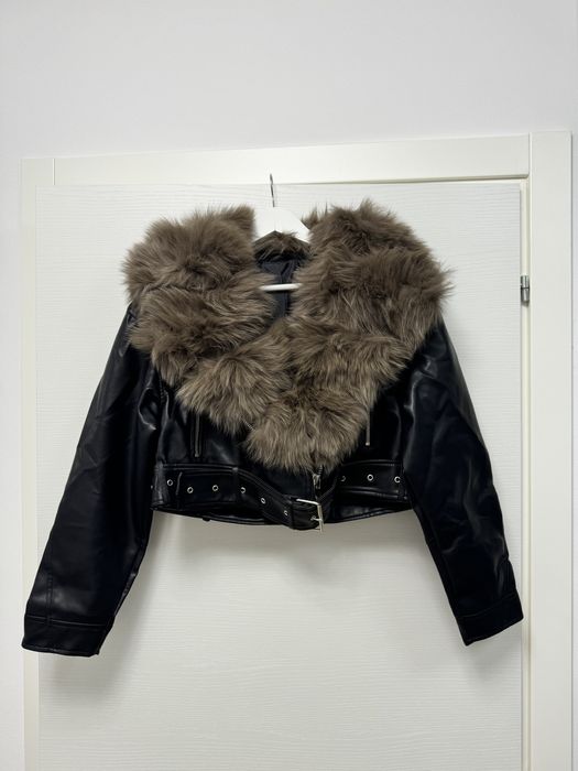 Geaca din piele si blana naturala de vulpe, marimea s, noua