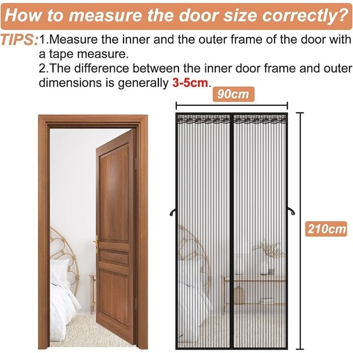 Plasa de tantari magnetica pentru usa, Poliester, 90 x 210 cm, Gri