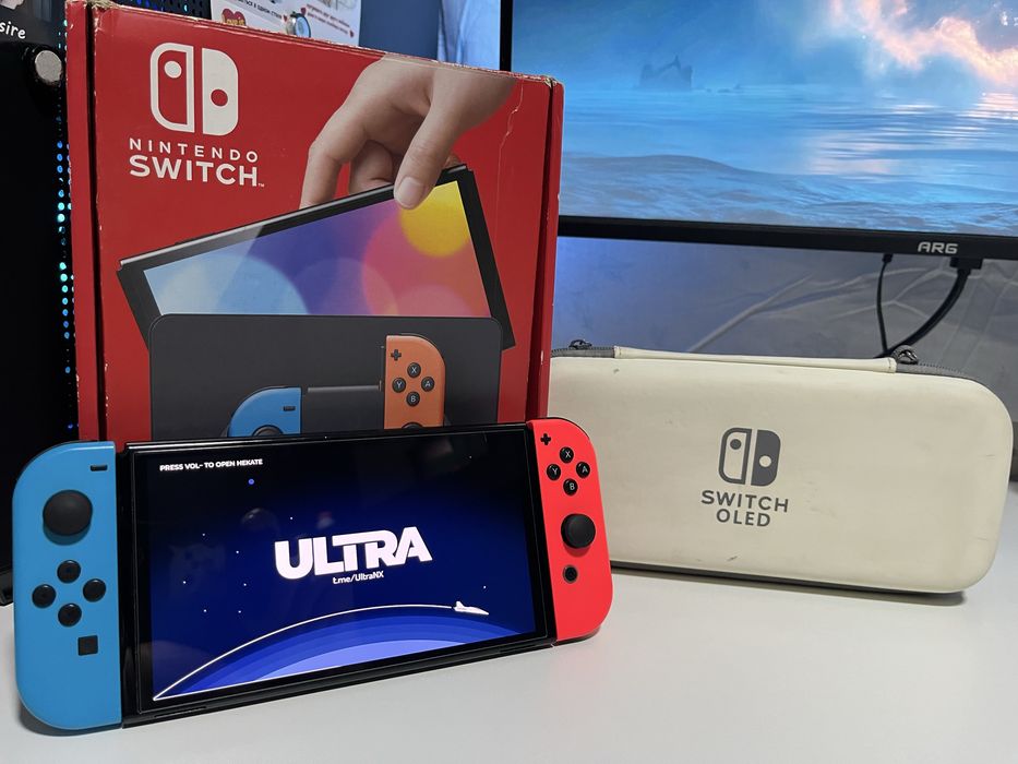 Nintendo switch oled neon red прошитая,чипованная