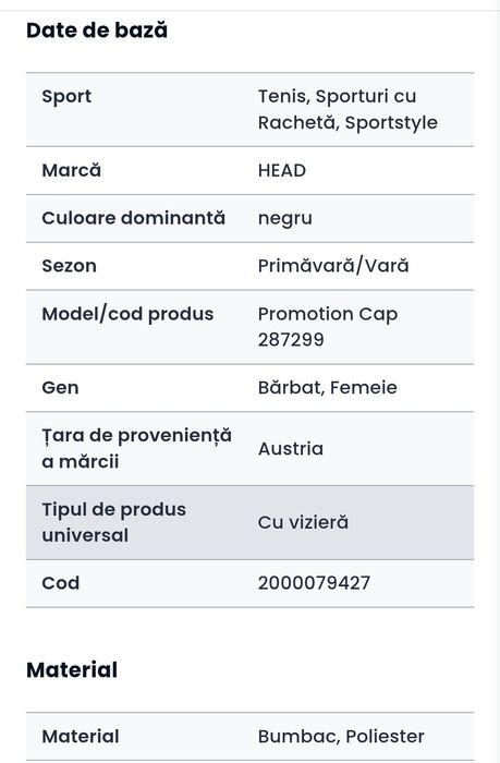 Vând Șapcă Head nouă