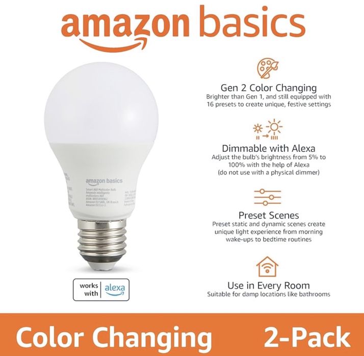 Bec LED inteligent, soclu E27, 8W, 2 buc