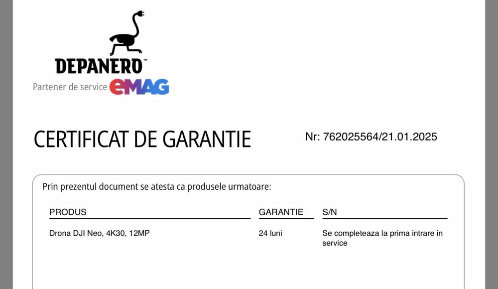 Dronă DJI Neo, 4K30, 12MP