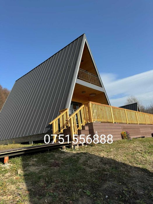 Cabana stil A-Frame si Case din structura de lemn