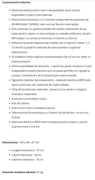 Vand masinuta electrica Aero