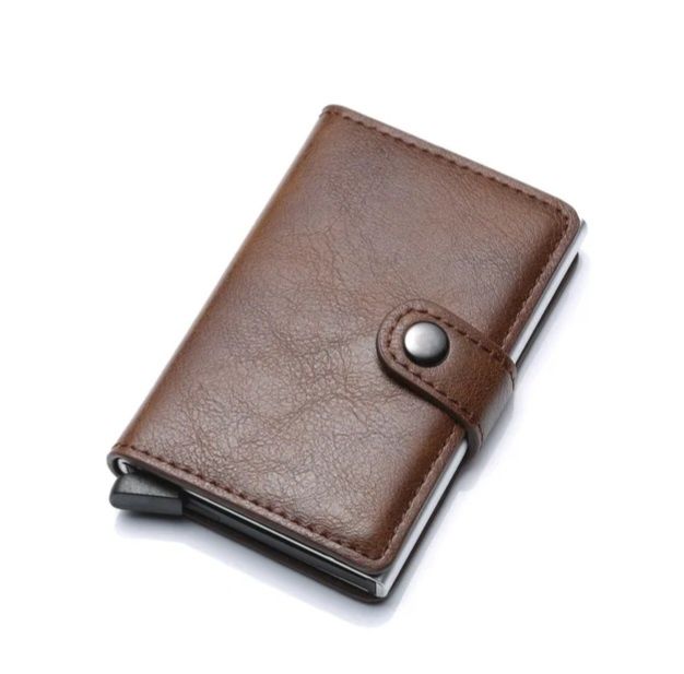 Portofel slim piele, port card cu protectie RFID