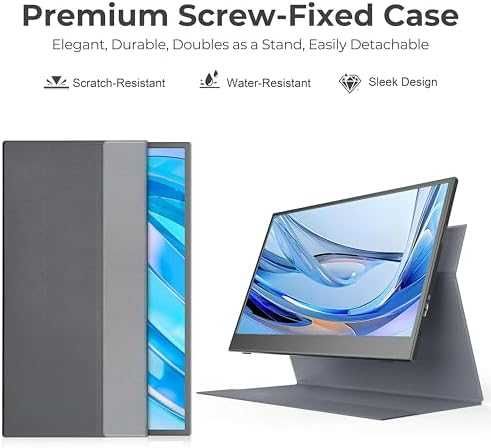 Нов 15.6'' Преносим IPS Монитор USB-C HDMI за Лаптоп PS5 Xbox с калъф