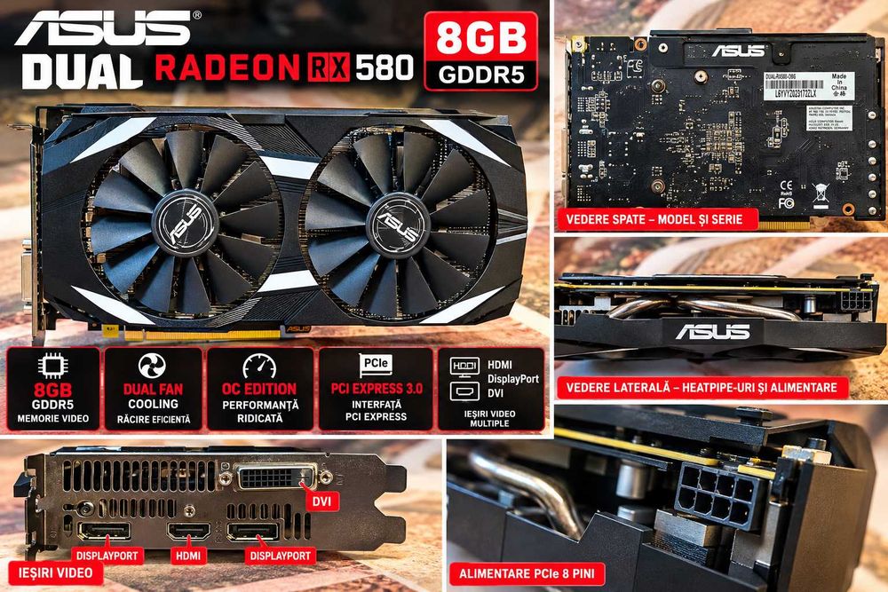 ASUS Dual Radeon RX 580 OC 8GB GDDR5 in perfecta stare de functionare