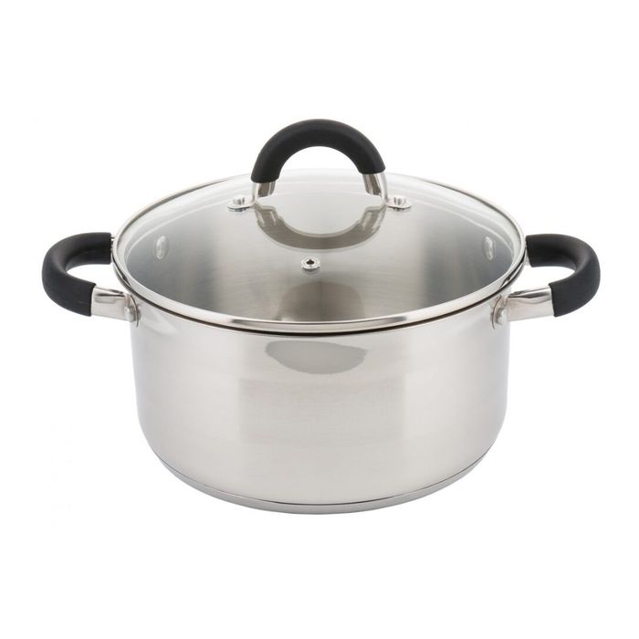 Oala din inox cu capac sticla, 0.5litri, 12cm, fund termic multistrat,