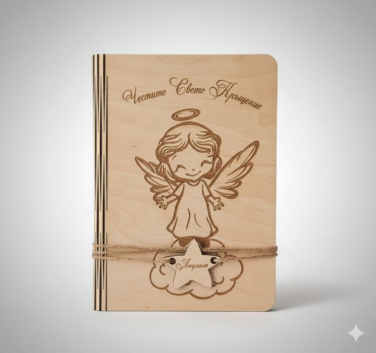 Дървена картичка за сватба/кръщене