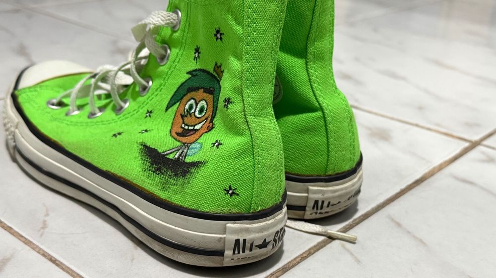 CONVERSE обувки високи зелени с рисунки