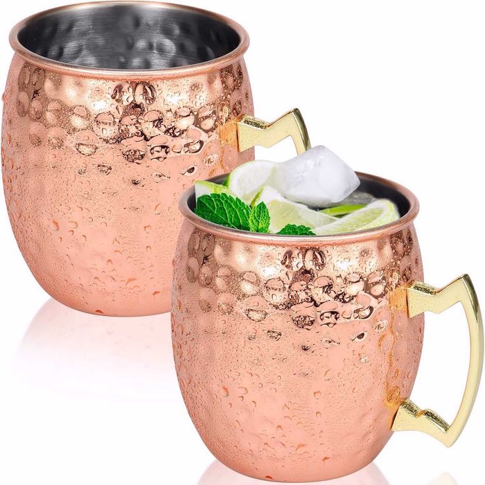 Нови медни чаши с дръжки, 100% чист мед, Moscow Mule, 2 броя в цената!