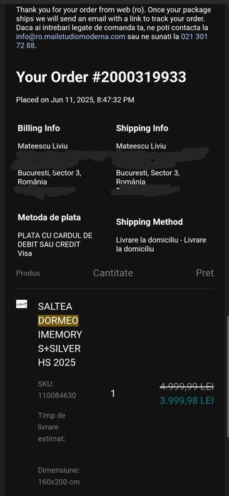 Saltea Dormeo iMemory S+Silver HS 2025, 160x200 – negociabil