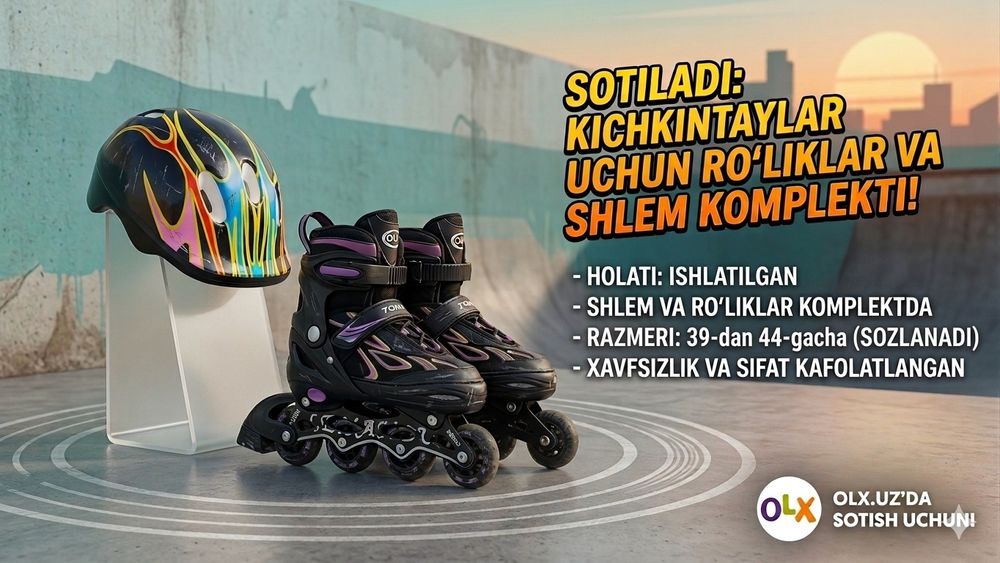 "Katta yoshdagilar uchun roliklar va dubulg'a to'plami 39-44 o'lcham"