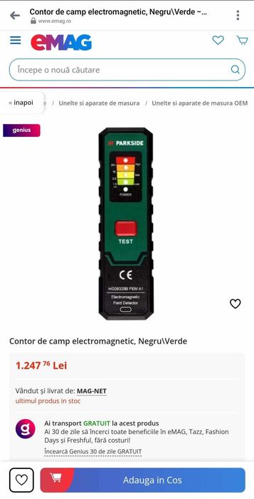 Contor de camp electromagnetic, Negru\Verde, Parkside