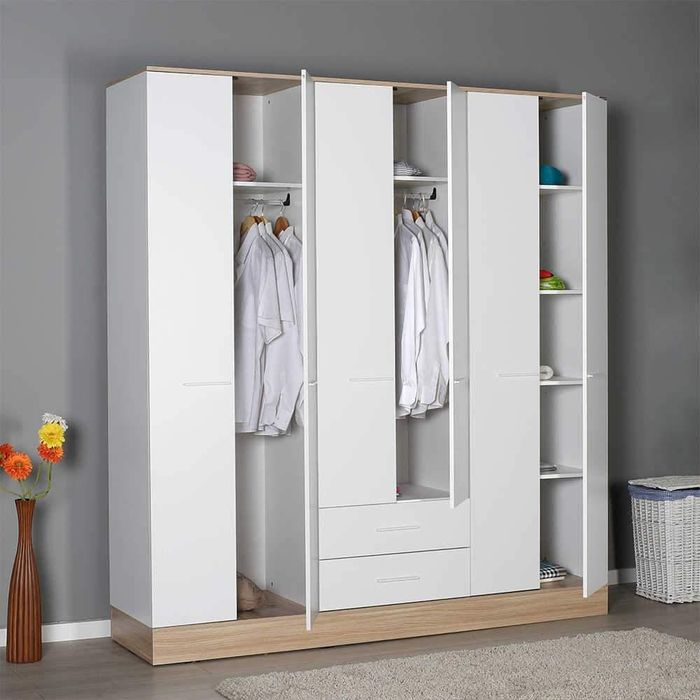 Dulap Haine Adore Base, 6 usi, 2 sertare, Alb, 206x224x52 cm - Alb