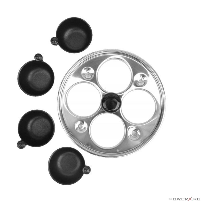 Tigaie inox, cu insertie pentru oua, compartimente pentru 4 oua, capac