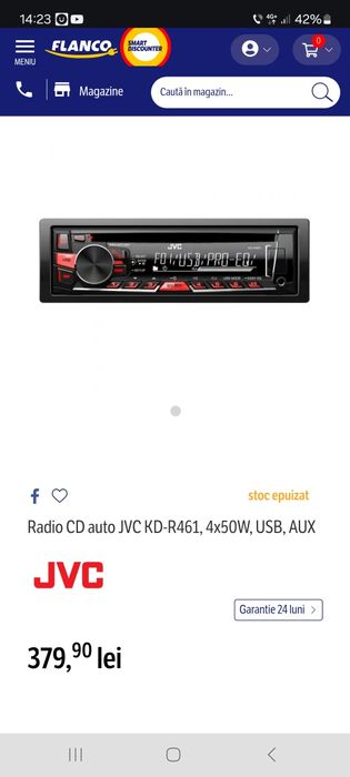 Radio Mp3 player cu Usb si auxiliar Jvc Kd-R461 in stare buna