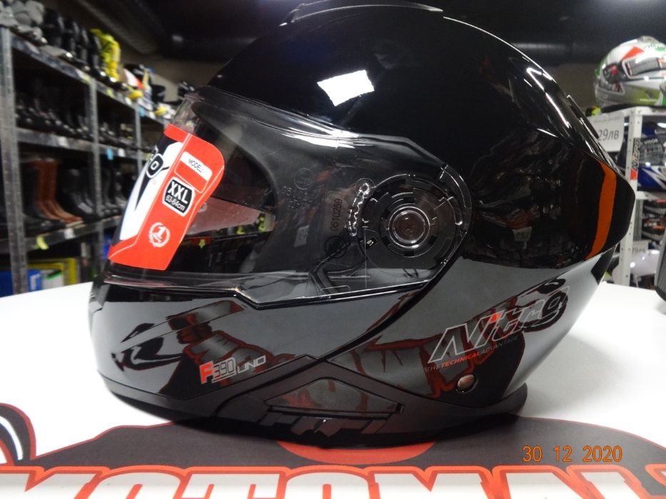 Нов Модел! 2021 Модуларна Мото Каска NITRO F 390 UNO черен гланц