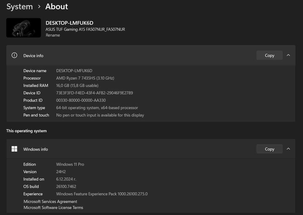 Геймърски лаптоп Asus Tuf A15