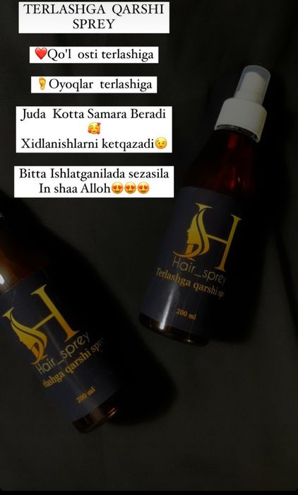 Soch uchun sprey, terlashga qarshi spery, VA yuz uxodlari
