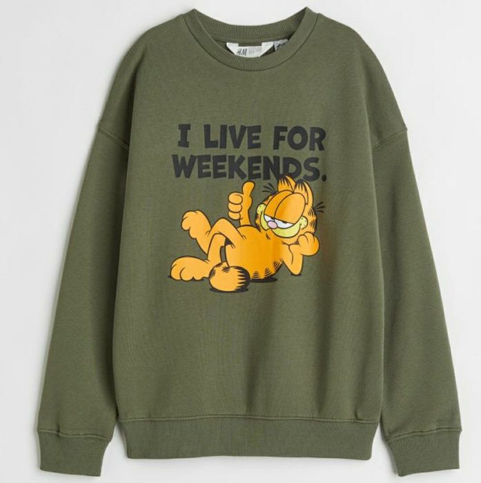 Bluză H&M UNISEX  mânecă lungă verde-kaky/ Garfield