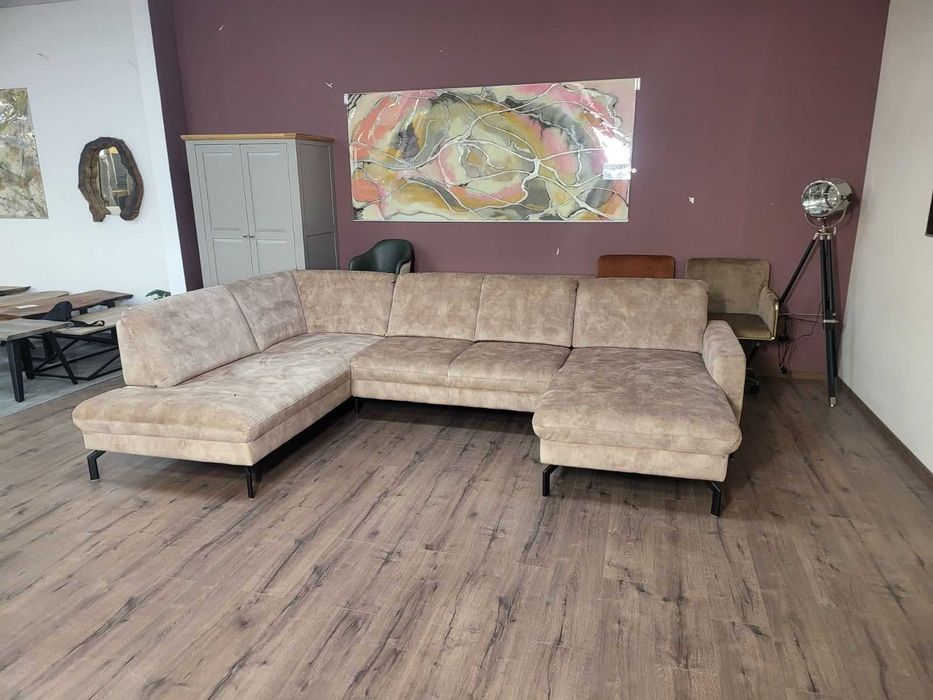 Светло кафяв/бежов П-образен ъглов диван от плат LS701521