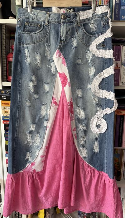 Екстравагантна дълга дънкова пола Л размер