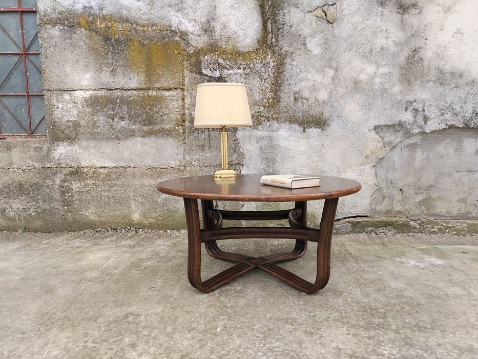 Măsuță veche din lemn și bambus, stil Mid Century