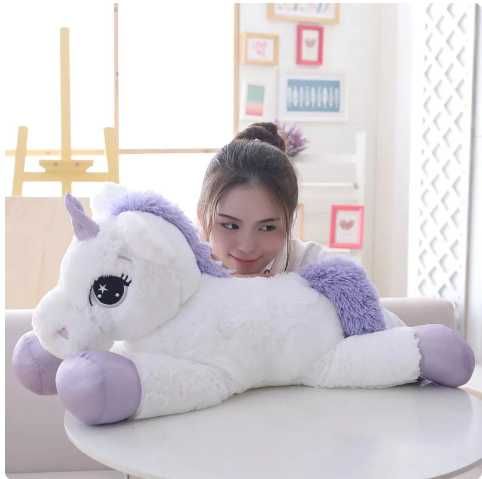Голям плюшен Еднорог 80см 100см Плюшена играчка еднорог, Розов/Бял