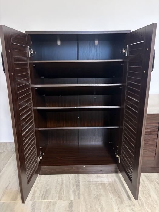Dulap pantofi, en.casa, PXAT-2235 Loten, 97 x 120 x 36 cm, mdf, wenge, cu 9 rafturi si banca