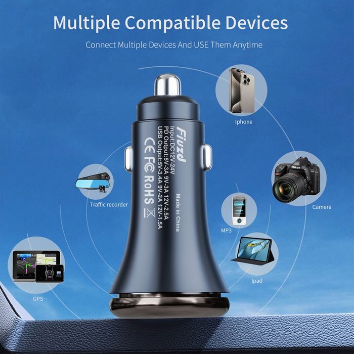 Зарядно за кола USB A , USB С и волтметър