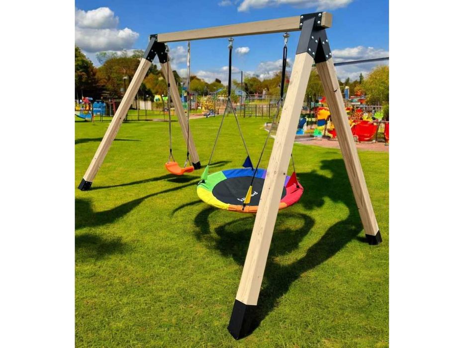Leagan gradina copii din lemn,set balansoar cu cuib si leagane
