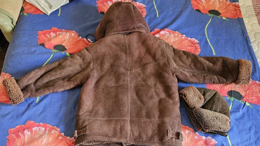 Натуральная дубленка-пилот+шапка