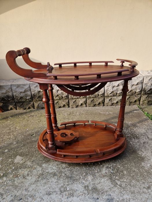 Страхотна антикварна белгийска дървена количка за сервиране