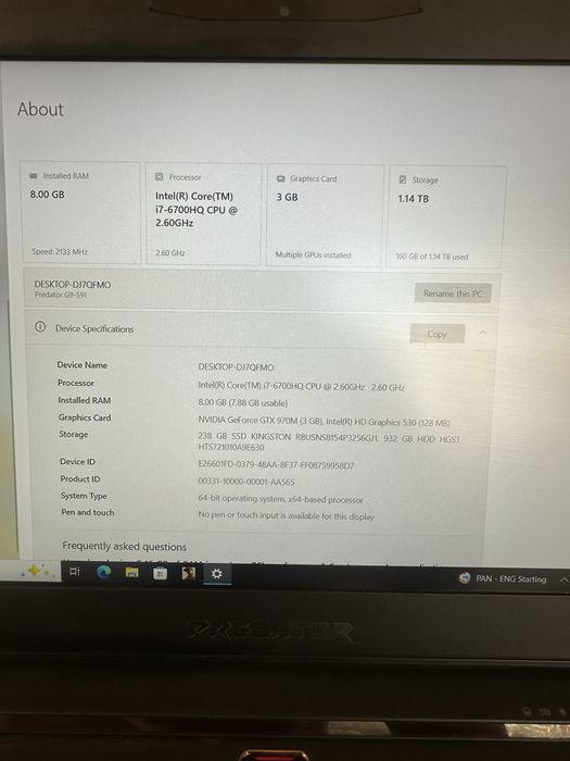 Vand Laptop Gaming Asus Predator 15 i7