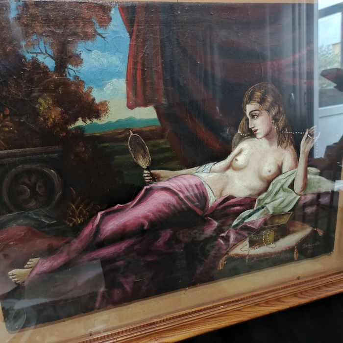 Tablou pictat panza ulei  an 1943