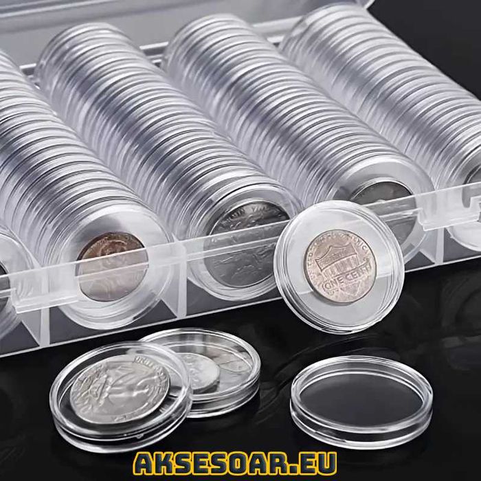 10 бр. прозрачни кръгли кутии за монети от 15 до 50 мм пластмасови