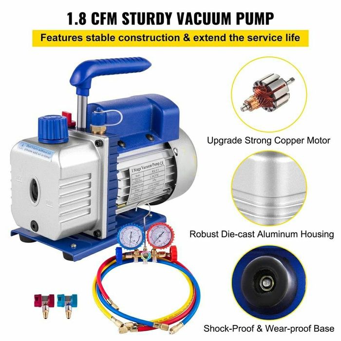 Pompa Vid cu Manometre Vacuum Aer Conditionat cu 2 porturi 60L/min