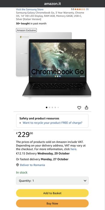 Laptop Samsung Chromebook Go 14” Argintiu N4500 4GB 64GB Nou