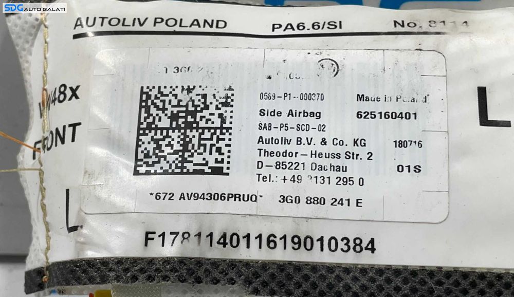 Airbag Scaun Stanga Sofer Volkswagen Passat B8 2014 - 2019 Cod 3G08800241E [L4702]