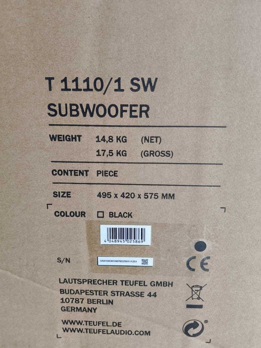 Subwoofer Teufel, nou, clasa D, 200 Watt, fabricat in Germania