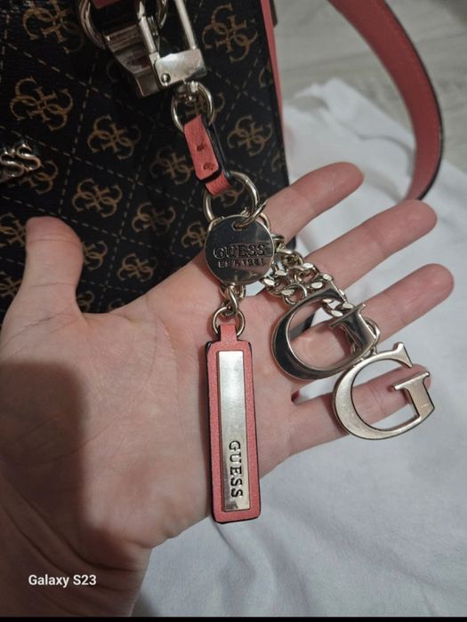 Guess, Geanta de piele ecologica, cu bareta de mana Camy