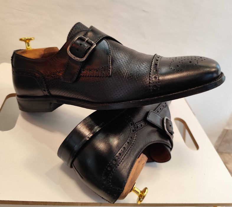 Pantofi monk 43 de lux Lottusse lucrati manual cap toe brogue piele naturala moale