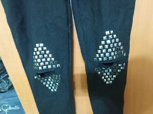 Jeggings/ Blugi-colant moderni negru cu tinte si taieturi in genunchi