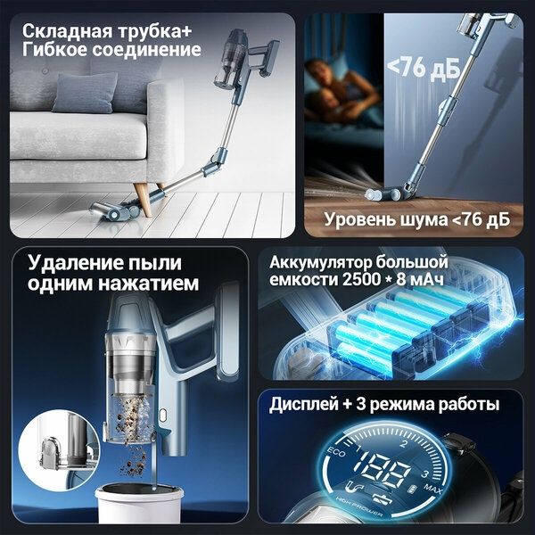 Беспроводной вертикальный пылесос мощный V90, 40000 Па, 2 в 1 пылесос